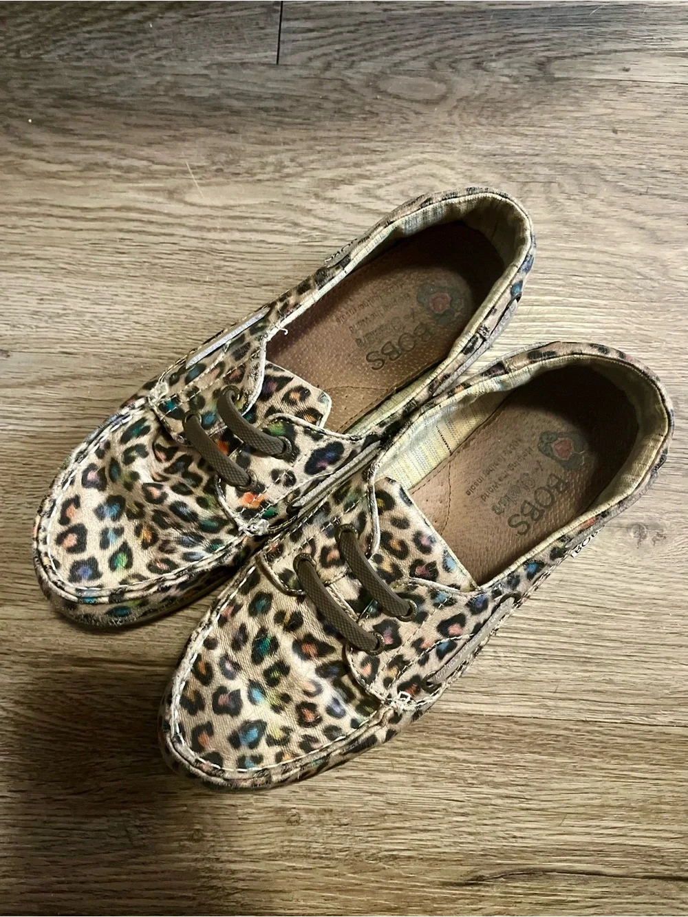 BOBS from Skechers Leopard Print Slip-On Shoes in Multicolor Spots